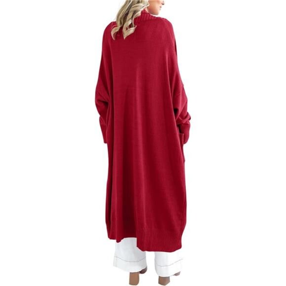 Womens Long Cardigan Sweaters with Pockets Wine Red - Picture 3 of 5